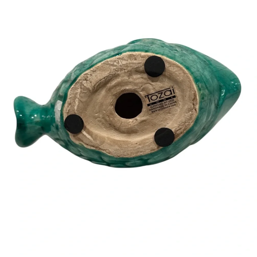 Tozai Home Turquoise Ceramic Fish with Crackle & Distessed Detail